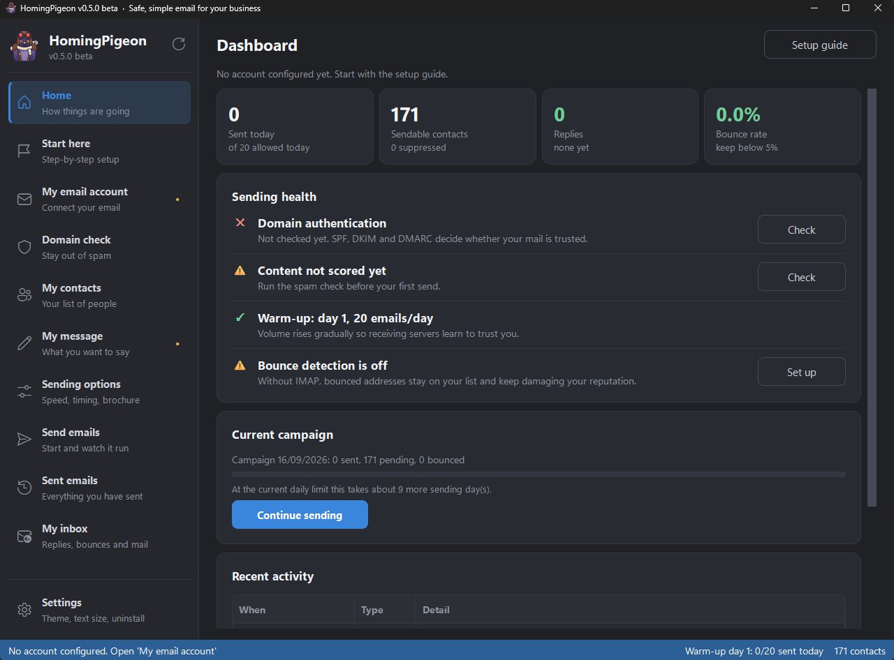 HomingPigeon - desktop app for safe, compliant cold email, built by Abdullah Kamran